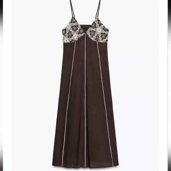Zara Embroidered Midi Strappy Dress - Picture 5 of 7